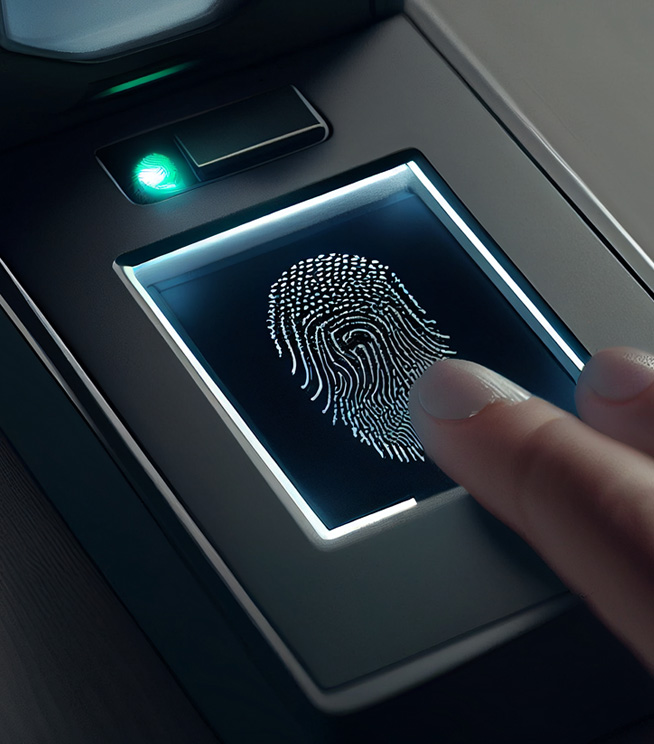 Mano utilizando un sistema de identificación con tecnología biométrica